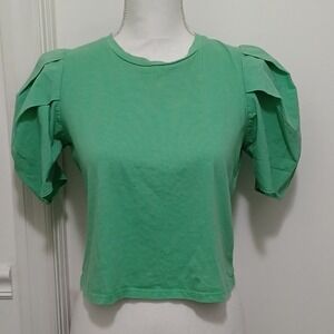 Zara Womens Kelly Green Crop Top Sz Medium Puffed Short Sleeves